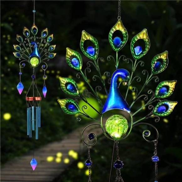 Colorful Wind Chimes Outdoor - Large Peacock Wind Chimes - Waterproof - Picture 1 of 4